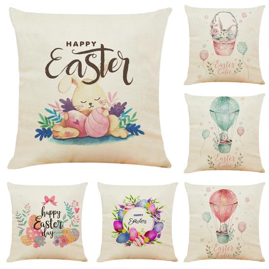 

45X45Cm Happy Easter Linen Throw Waist Pillow Case Decorative Cushion Cover
