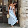 2026 Summer Striped V-Neck Backless Dress - Women's Cross-Border European Style
