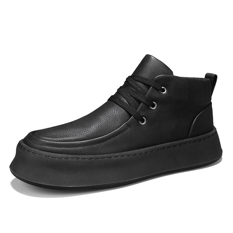 

Осень и зима новая повседневная спортивная кожаная обувь мужская обувь износостойкая толстая подошва увеличивающая рост круглый носок черные высокие кеды для работы трендовая обувь 44