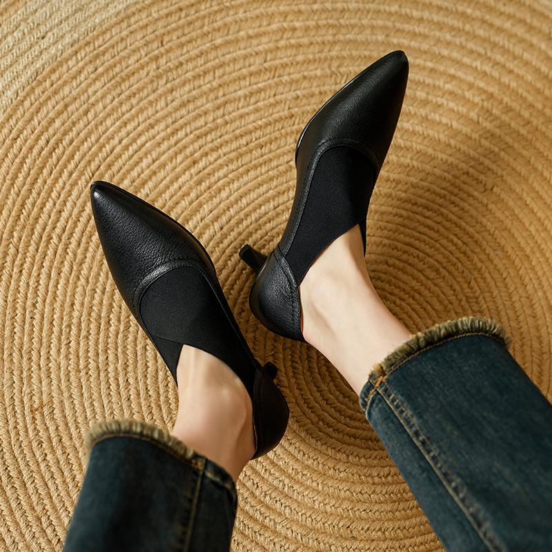 Fashion 2025 Spring Summer Women Pumps High Heel Genuine Leather Pointed Toe Mature Working Shoes Woman Basic Office Lady Women Shoes