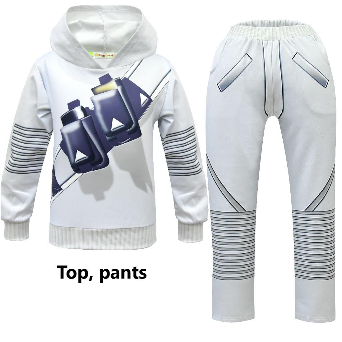 Costume DJ Marshmello Chanteur Sonore Électronique pour Enfants Filles Garçons Halloween Noël Cosplay Fête Ensemble Sweat à Capuche 130cm (7-8Y)