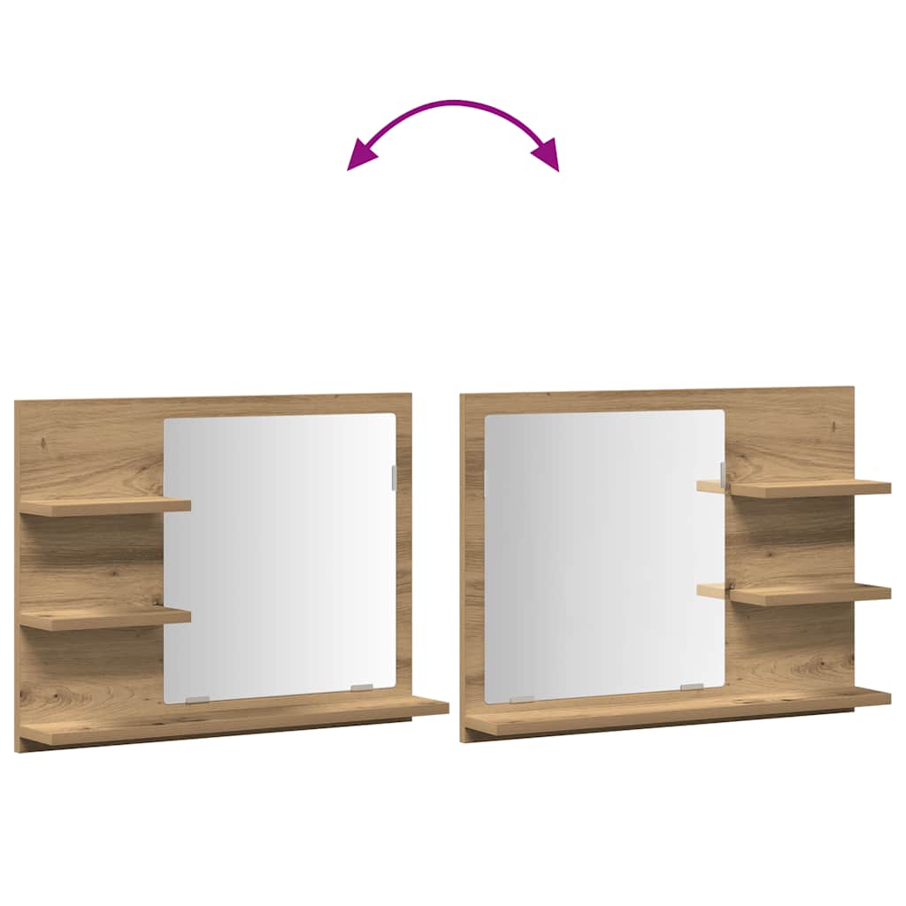 Bathroom Mirror with Shelves Artisan Oak Finish 60 x 10.5 x 45 cm