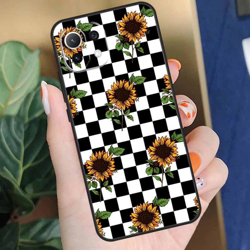 Checkerboard Sunflower Case For Xiaomi 15 14 Ultra 13T 14T 15T Pro 17 Pro Max POCO X7 X5 X6 F5 F6 F7 F8 Pro Coque