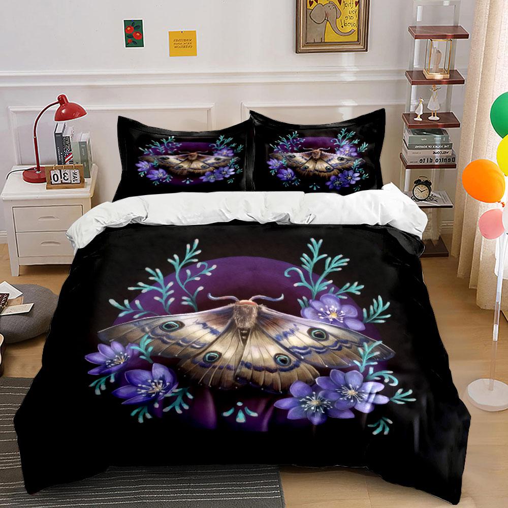 Schmetterling Blumen Deko Set Weich Bequem Bettbezug Bettwäsche Set Enthalten 1*Bettbezug & 2*Kissenbezüge, Geschenk