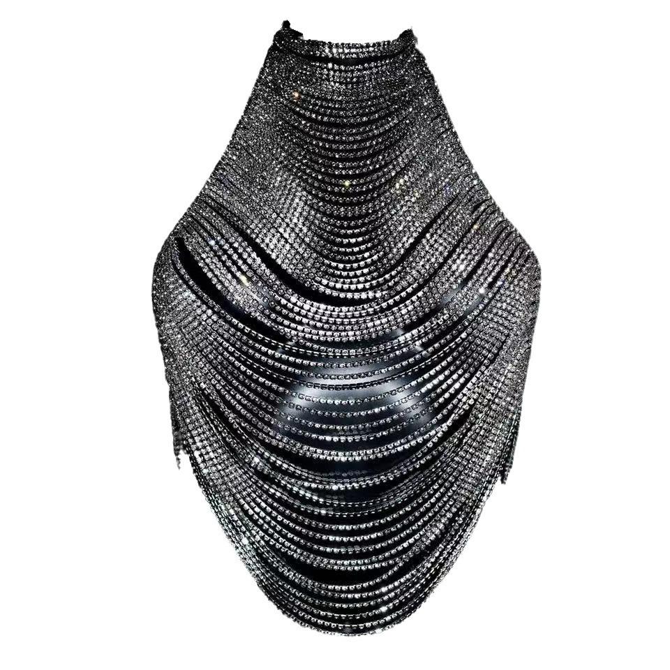 European And American Multi-Layer Rhinestone Chest Chain, Women'S Nightclub Sexy Shiny Crystal Fringed Body Chain Jewelry