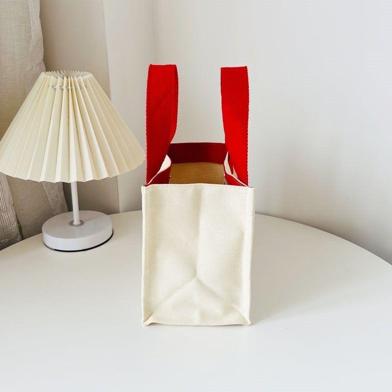 Cute Canvas Handbag Cartoon Small Bucket Bag Clutch Purse Bento Bag Office Worker Handbag Women Girls