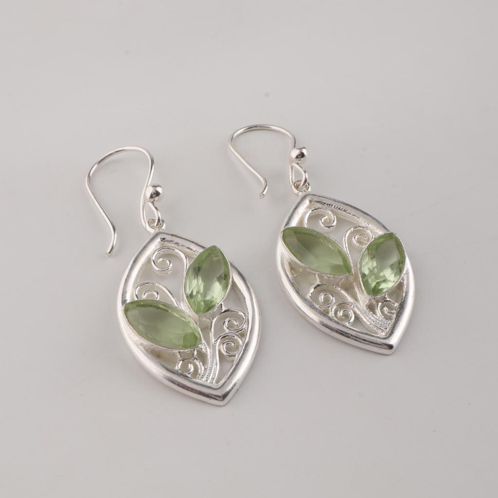 Green Amethyst Gemstone Sterling Silver Handmade Earring, 925 Silver Women Jewelry, Engagement Gift, CE-24-14