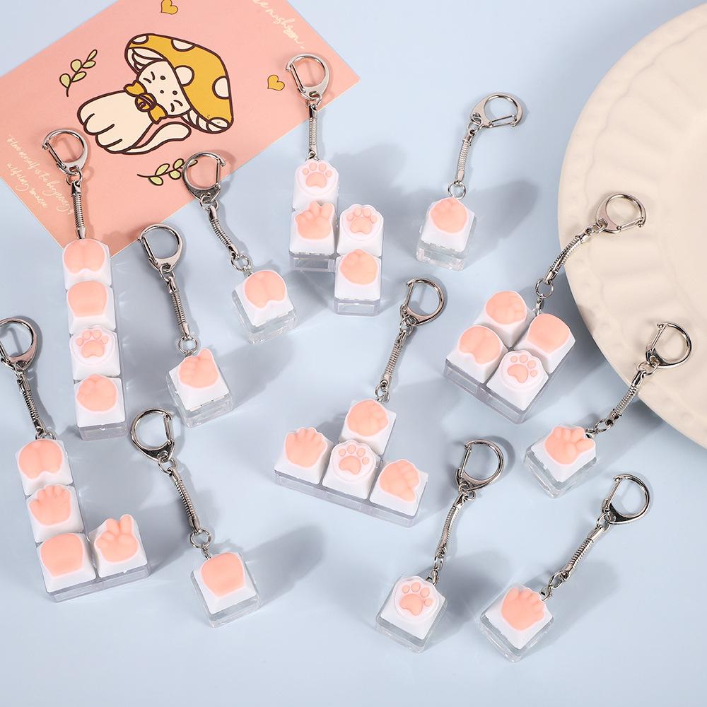 Cute Cat Claw Keycap Girl Heart Pink Keychain Pendant Casual Decompression Button Keyboard Toy Bag Pendant