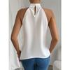 Top da donna con collo alto senza maniche allacciato al collo vestibilità aderente elegante tinta unita con balze in chiffon camicetta