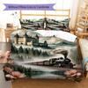 Vintage Train Art Pattern Bedding Quilt Set Quilt Cover Pillowcase Home Decoration Gift (1 * Duvet Cover + 2 * Pillowcase, Without Core)