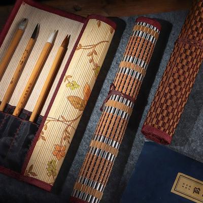 Bambu Boya Fırçaları Tutucu Çin Tarzı Rulo Kılıf Kaligrafi Kalemi Perdesi Sanat Malzemeleri