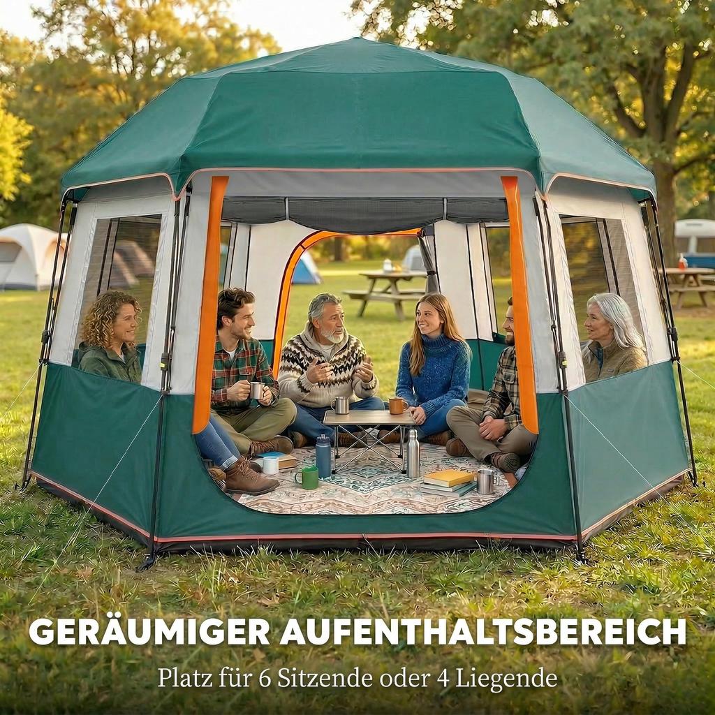 Cabin Tent Easy Setup 3000mm Waterproof Camping Tent 4 Person with Carrying Bag Green