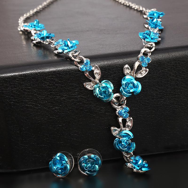 

Европейская и американская Роза Цветок Хрустальное ожерелье Женские серьги Подвеска Ожерелье Набор