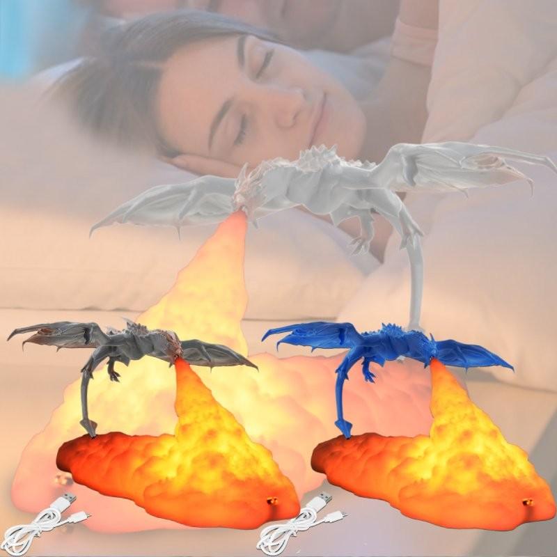 Printed Usb 3d Fire Breathing Dragon Shape Lamp Night Light Decoration Room