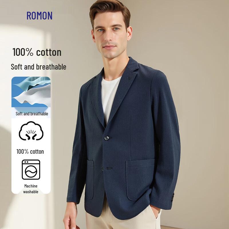 ROMON Men's 100% Cotton Thin Business Casual Blazer