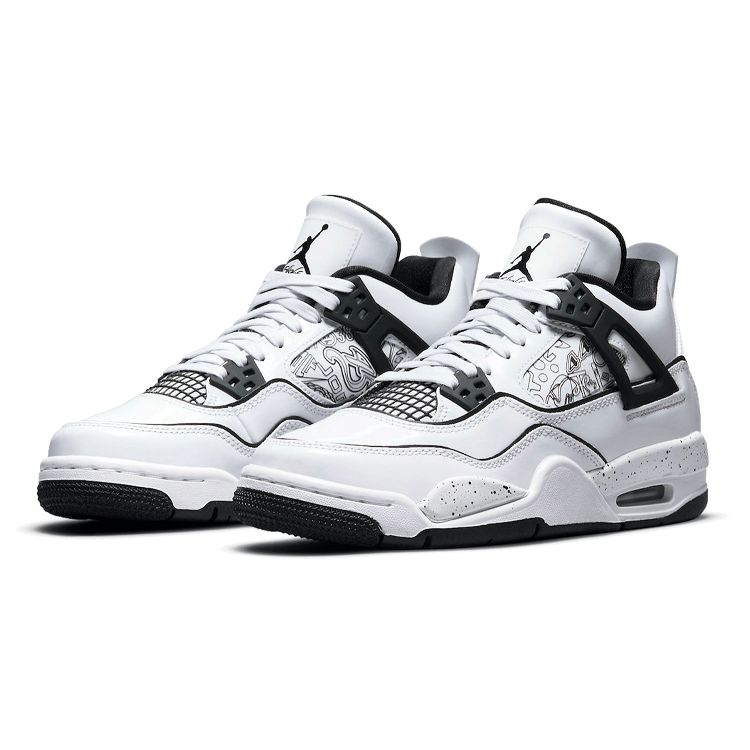 Air Jordan 4 Retro GS DIY Kids Sneakers White Black Volt DC4101-100