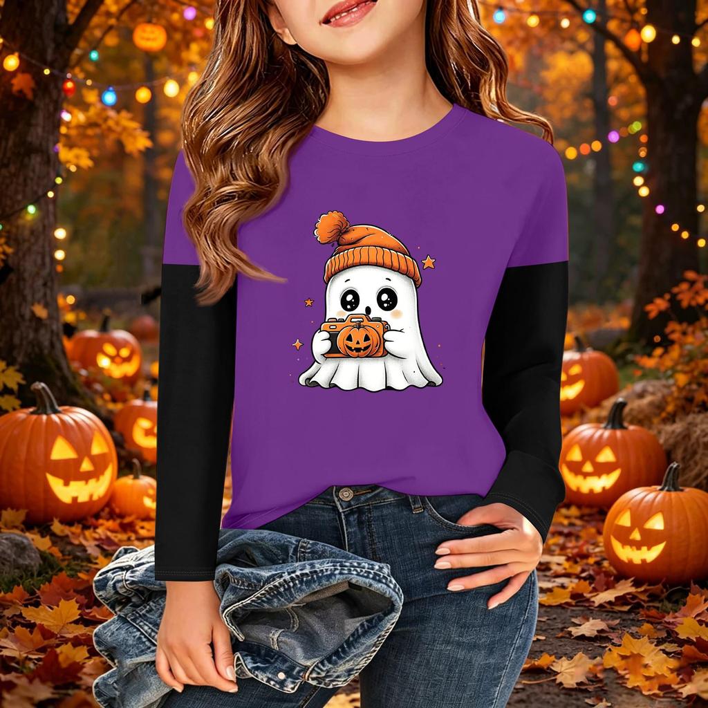 Kids Halloween Print Long Sleeve Neck T-Shirt Casual Top for Boys Girls