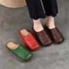 Chaussons Carrés Tressés Rétro en Cuir Véritable Chaussures Plates Polyvalentes à Enfiler pour l'Extérieur