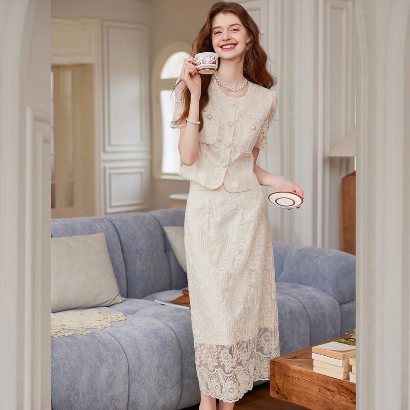 Bailuyu Embroidered Hollow-Out Dress Set