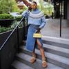 Women's Blue Retro Fair Isle High Neck Wool Sweater