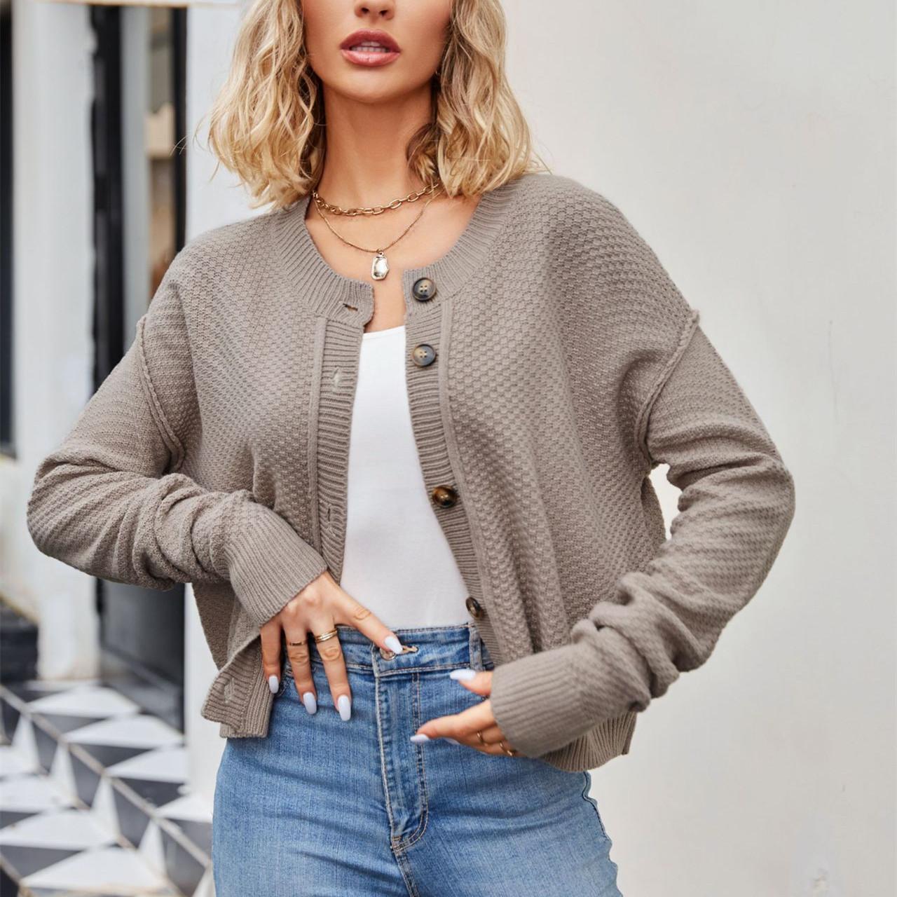 

QICED женские модные повседневные однотонные свободные свитера с длинными рукавами на осень и зиму с принтом XL хаки