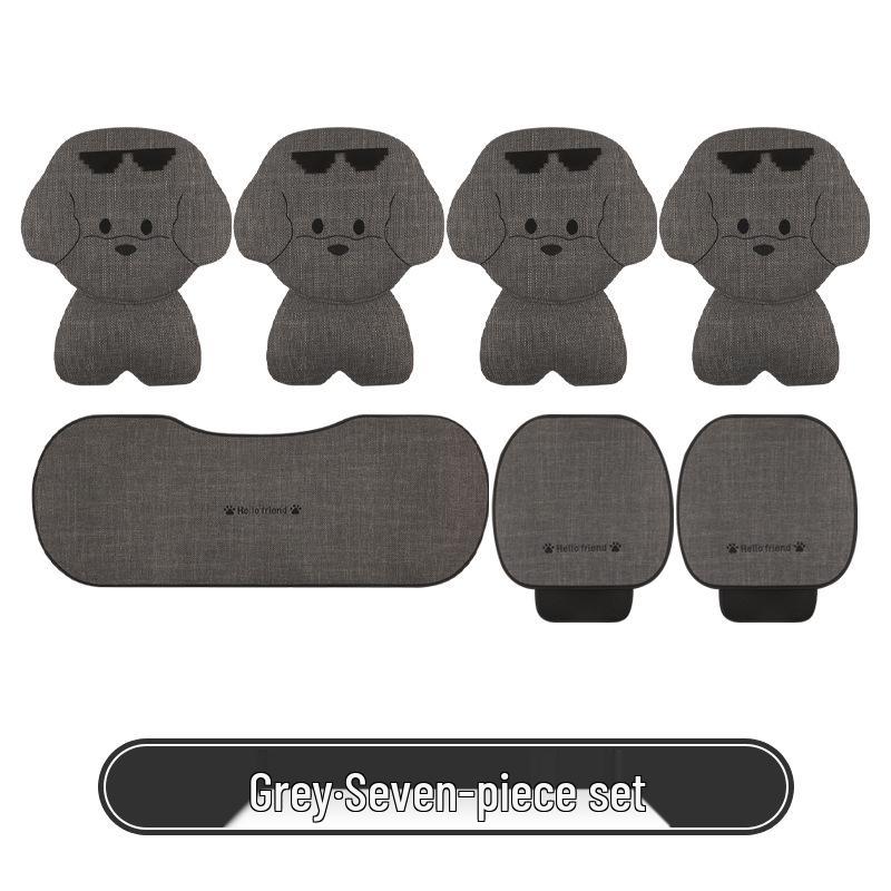 Puppy Cartoon Sunglasses Car Seat Cushion for Kia Models, All-Season Cotton Linen
