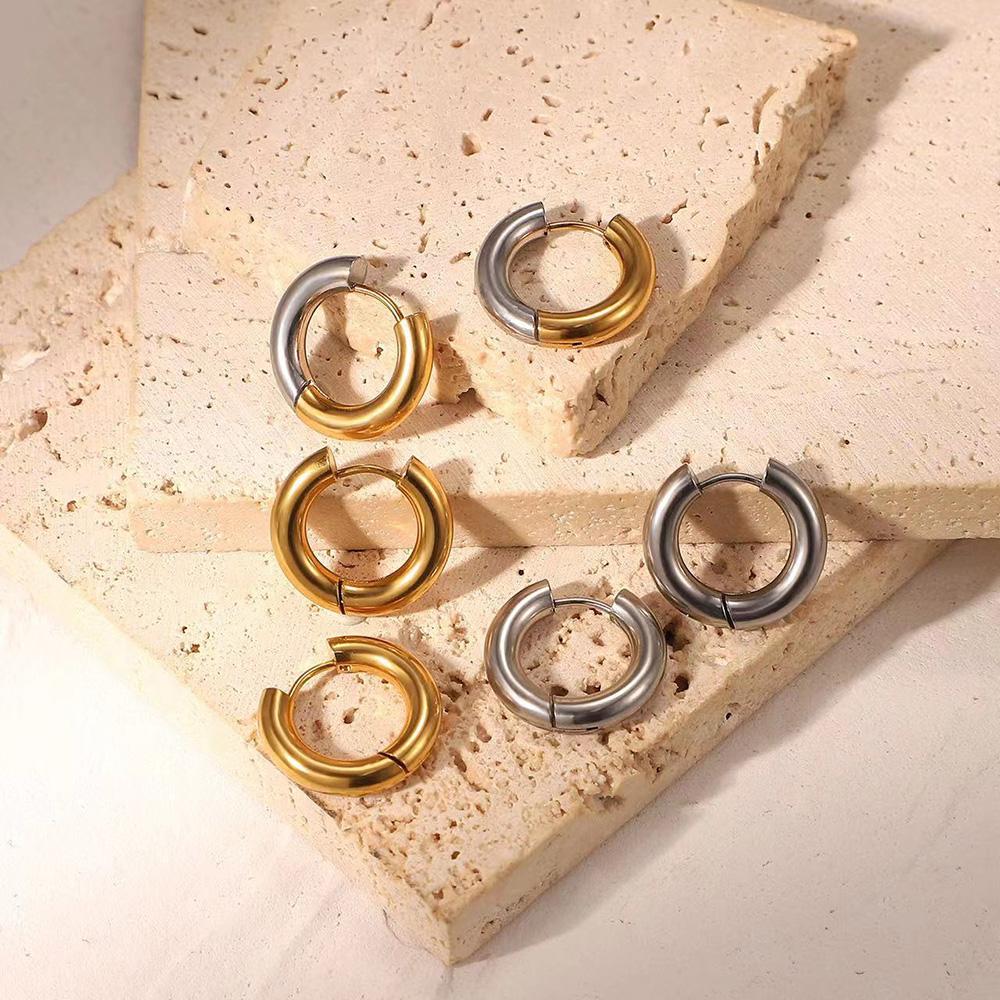 Geometry Simplicity Circle Hoop Earrings For Men Women's Stainless Steel Hip Hop Gold Color Fashion Jewelry Gift KAE163