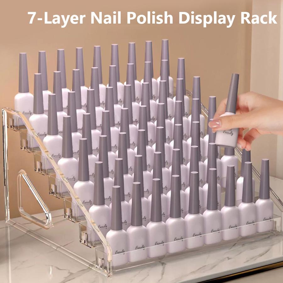 

7 Layers Acrylic Nail Polish Display Rack Transparent Makeup Organizer Gel Polish Stand for Beauty Salons & Home Use