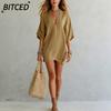 Fashion Summer Spring Solid Color Print Short Sleeve V-Neck Casual Dresses