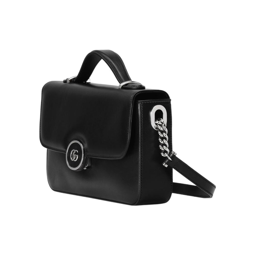 Gucci Petite Double G Logo Adjustable Detachable Shoulder Strap Leather Handbag Women Handbags Black 739721-AABSG-1000