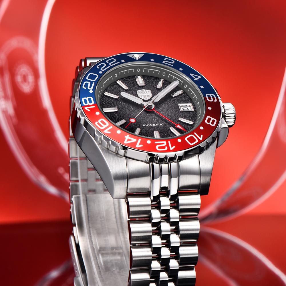 Nowy luksusowy automatyczny mechaniczny zegarek na rękę RollsTimi GMT dla mężczyzn, wodoodporny, z szafirowym szkłem i ceramiczną lunetą, świecący