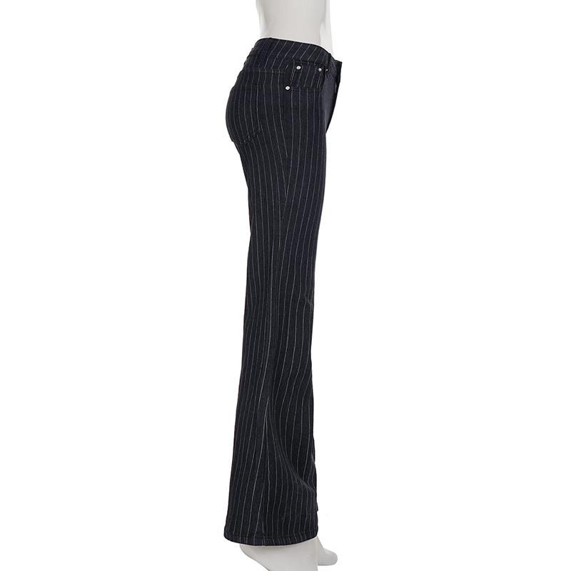 Oblečenie Y2k Džínsy s nízkym pásom Bootcut Dámske Ležérne Čierne Pruhované Džínsové Nohavice Streetwear Zvonové Nohavice