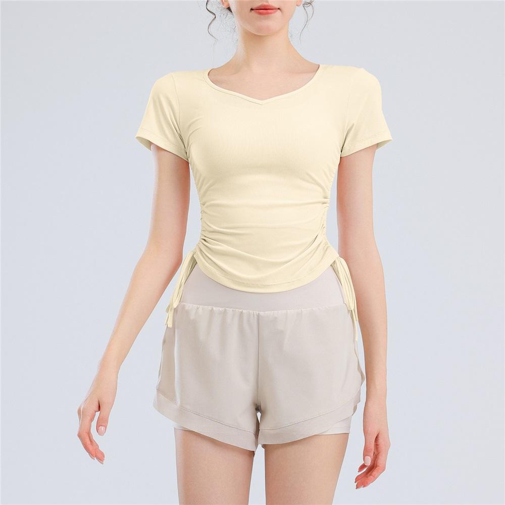 

Summer Quick-dry Drawstring Short-sleeved Clothes, Suitable For Morning Jogging, Training, Sports, Professional, High-end, Fashionable Yoga Wear L абрикосовий