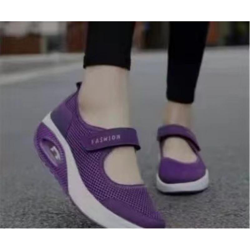 Single Shoes for Women New Style Air Cushion Low Top Velcro Shallow Mouth Single Shoes Solid Color Mesh Women's Shoes