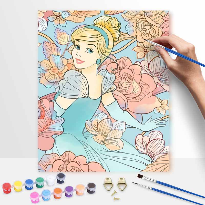 Disney Cinderella Oil Painting Art Painting Set Floral Wall Decor Handmade Gift 30x40cm