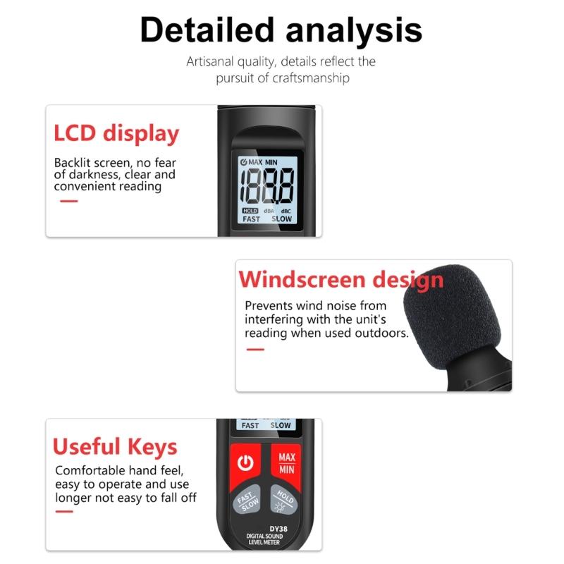 Multifunction Sound Leveling Meter Sensitive Decibel Meter Noise Meter for Recording & Analyzing Noise in Various Setting