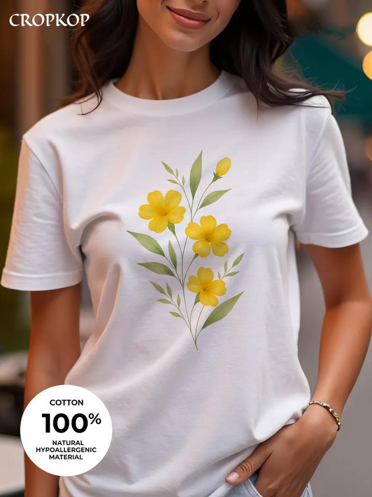Realistic Flower Print Available In Three Colors 100 Pure Cotton Material Roundneck Shortsleeved Unisexs Tshirt Top