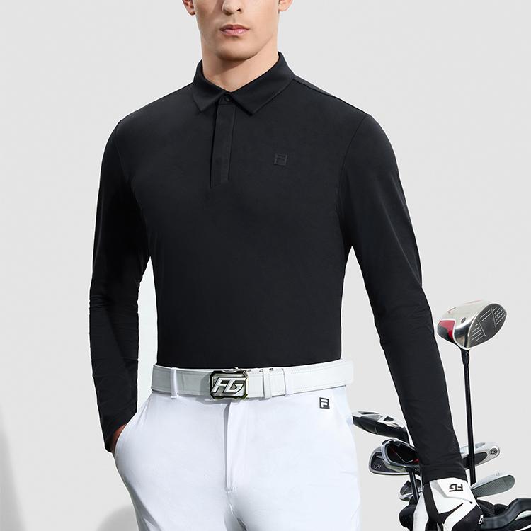 FILA 2023 Autumn New Fashion Casual Knitted Long Sleeve Polo Shirt Men tops Deep-Black A11M335203FBK