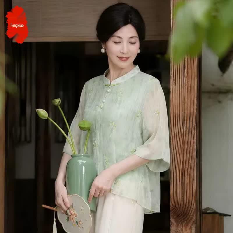 Women s New Chinese Style Floral T-shirt XL