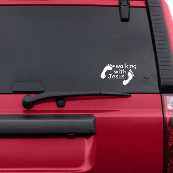 Walking with Jesus Sticker Religious Car Window PET Decal God Footprint Decor