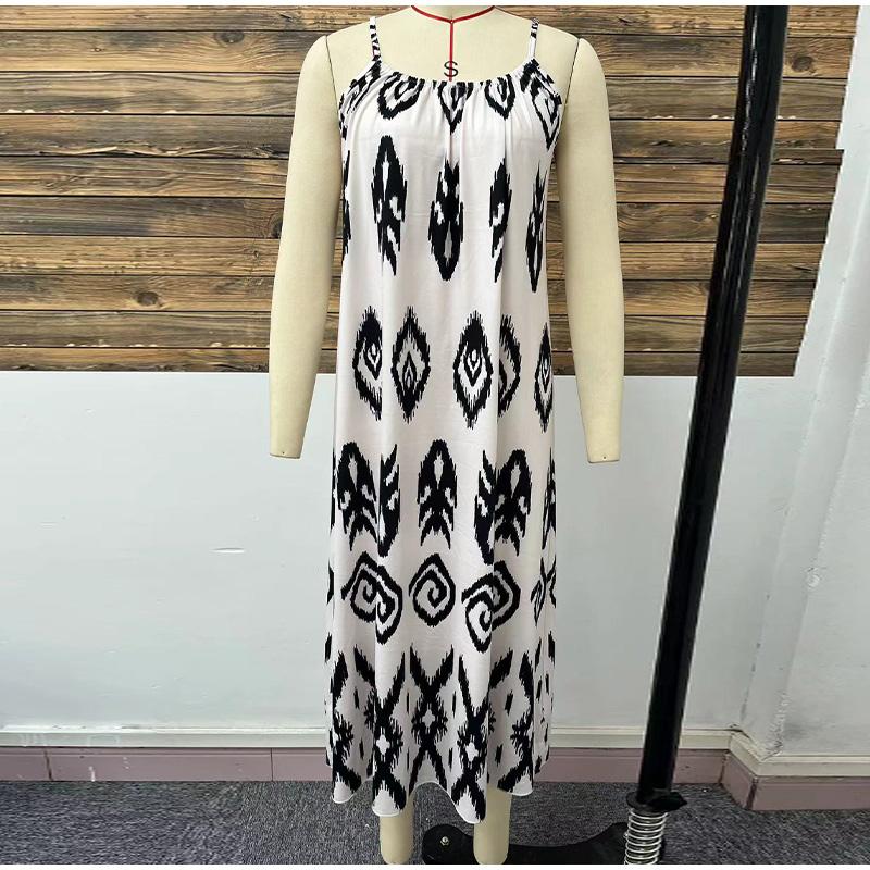 Модное принтованное платье-миди на бретельках для женщин — фото 4