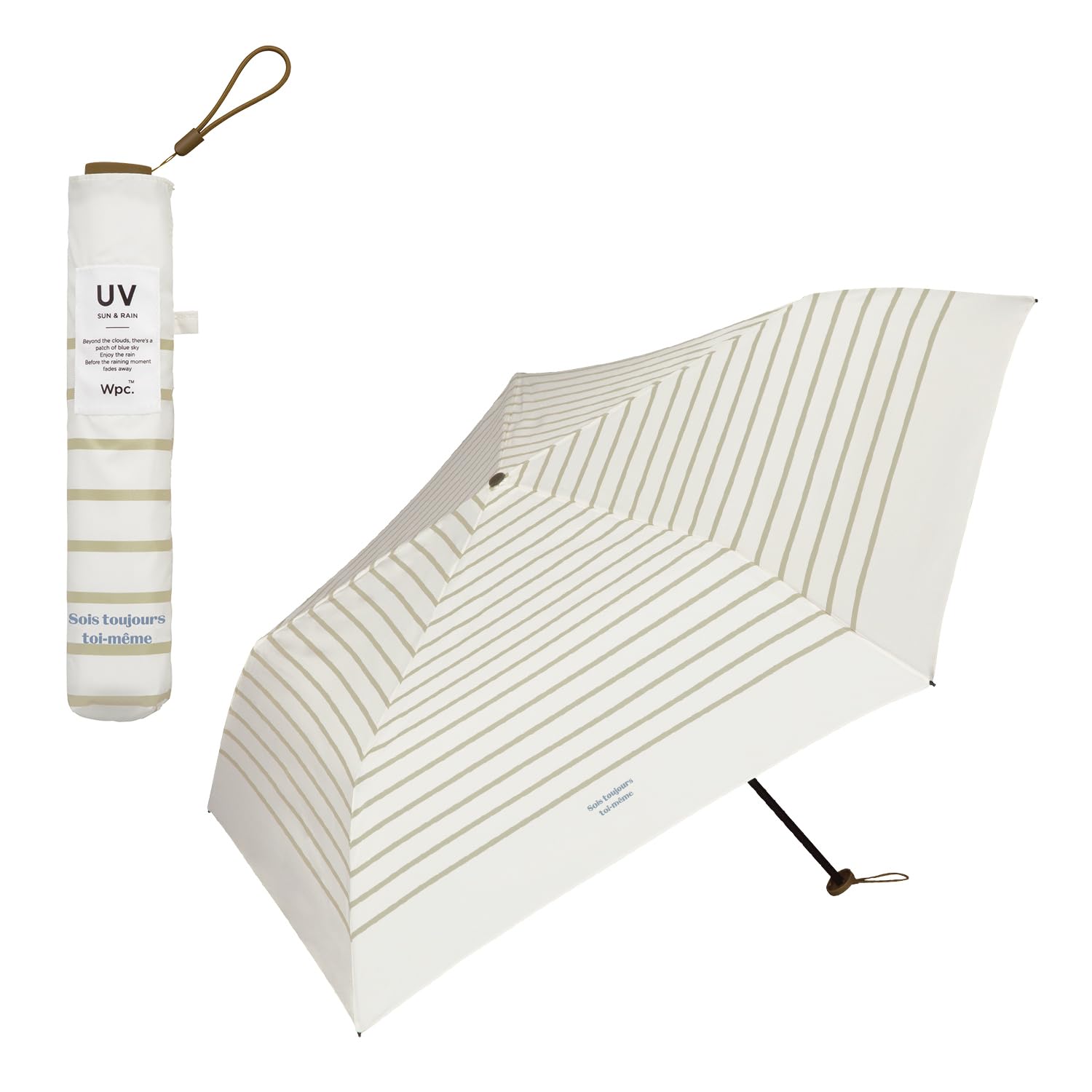 French Border Mini Beige Rain Folding 55cm for Korean Style Wpc. Air-Light Umbrella, Umbrella, Ultra-lightweight 115g, Commuting, School, Travel,