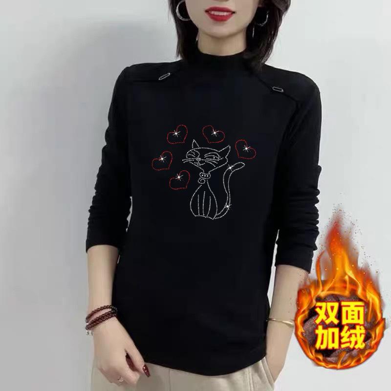 Thickened Warm Semi-turtleneck Bottoming Shirt for Women's Autumn and Winter New Slim-fitting Long-sleeved Solid-color Middle-aged Top for Women