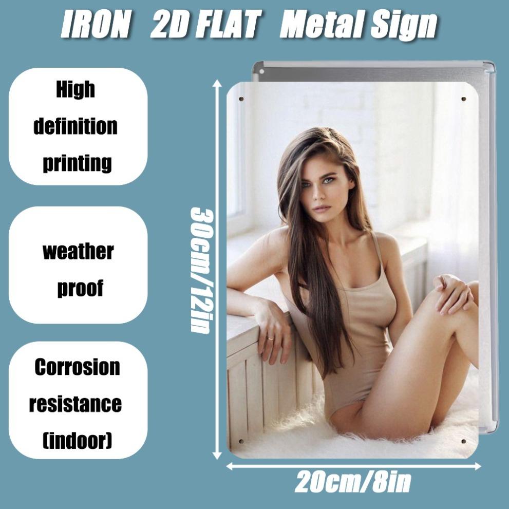 JIT Retro Eisen Metallschild 8in*12in Wasserdichte Wandkunst - Langhaarige Frau Fensterdesign für Küche Bar Café Terrasse Dekor Ideales Gi