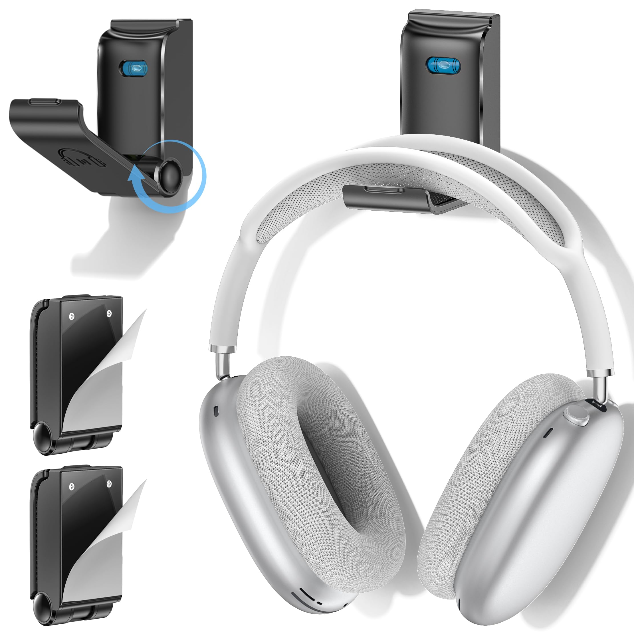 

Set of 2 Headphone and Controller Stands, Wall-Mountable, Foldable, Stick-On, Strong Adhesive, Stable, Non-Slip, Drop-Resistant, Headphone and