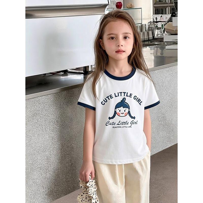 Brand Export Original Children's Clothing Summer New Style Cartoon Girl Print Pure Cotton Short-Sleeved T-Shirt Round Neck Youth Clothing
