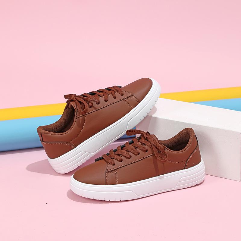 Lace-up White Shoes Casual Sneakers for Women PU Leather Walking Shoes Breathable Daily Flats Men Casual Sports Shoes Waterproof