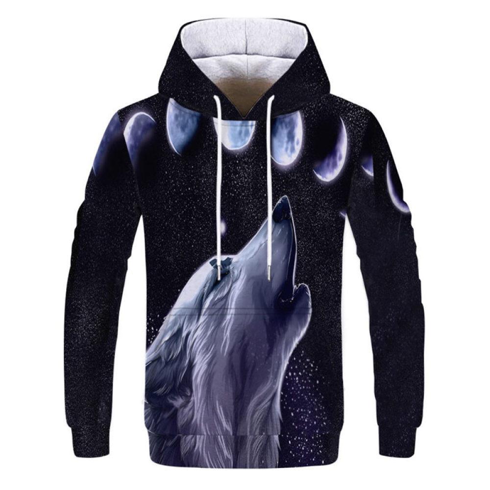 Spring Autumn Men's Junior Wolf Hoodie Fashion 3D Wolf Printing Loose Streetwear Funny Animal Street Hip Hop Casual Sweatshirt