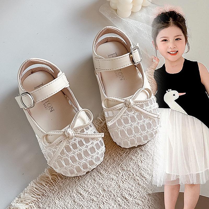 Children's Hollow Woven Sandals2026New Spring and Summer Girls' Cute Bow Princess Sandals Beach Shoes