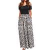 Women Summer Cold Shoulder Floral Print Elegant Maxi Long Dress Pocket Dress